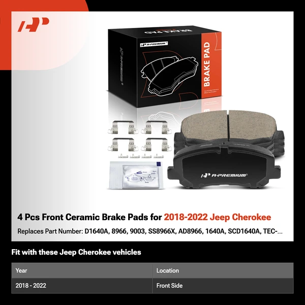 4 Pcs Front Ceramic Brake Pads for 2018-2022 Jeep Cherokee