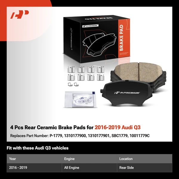 4 Pcs Rear Ceramic Brake Pads for 2016-2019 Audi Q3