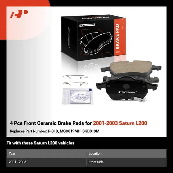 4 Pcs Front Ceramic Brake Pads for 2001-2003 Saturn L200