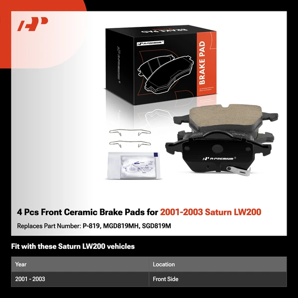 4 Pcs Front Ceramic Brake Pads for 2001-2003 Saturn LW200