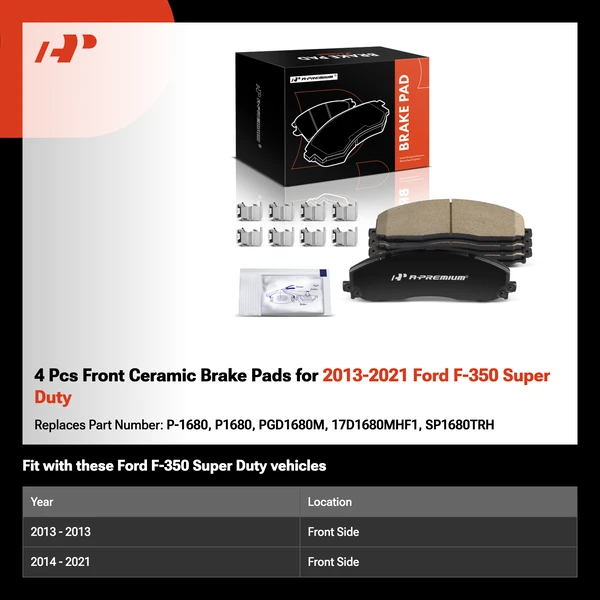 4 Pcs Front Ceramic Brake Pads for 2013-2021 Ford F-350 Super Duty