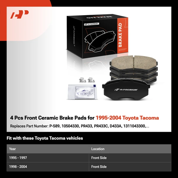 4 Pcs Front Ceramic Brake Pads for 1995-2004 Toyota Tacoma