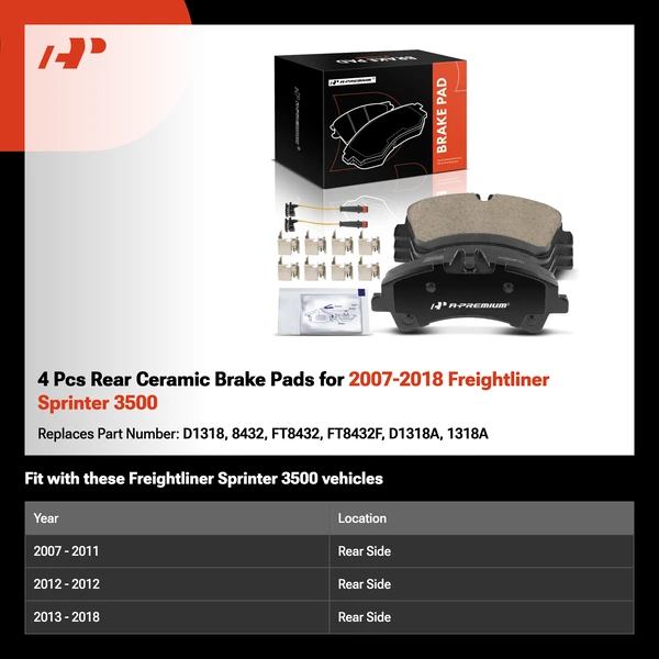 4 Pcs Rear Ceramic Brake Pads for 2007-2018 Freightliner Sprinter 3500