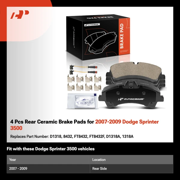 4 Pcs Rear Ceramic Brake Pads for 2007-2009 Dodge Sprinter 3500