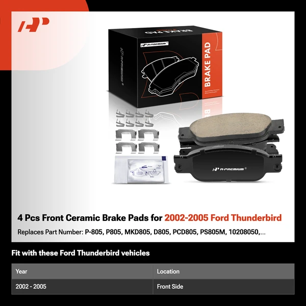 4 Pcs Front Ceramic Brake Pads for 2002-2005 Ford Thunderbird