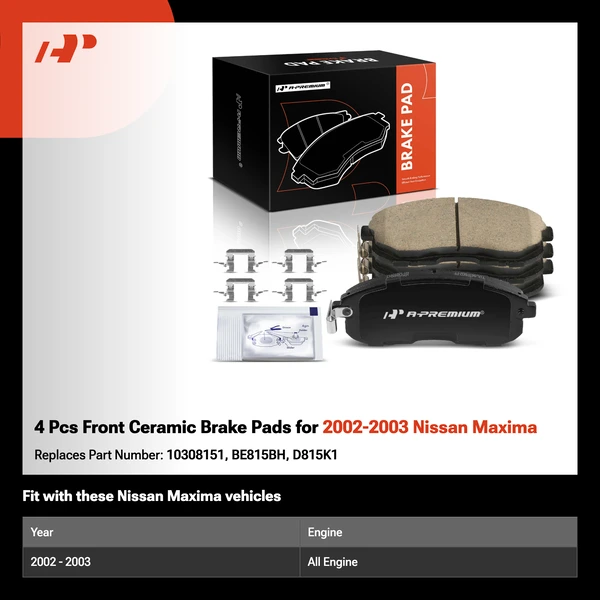 4 Pcs Front Ceramic Brake Pads for 2002-2003 Nissan Maxima