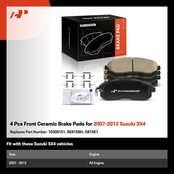 4 Pcs Front Ceramic Brake Pads for 2007-2013 Suzuki SX4