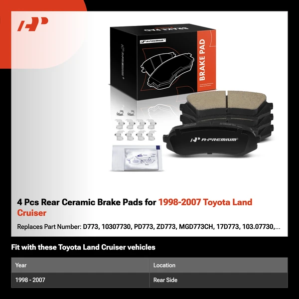 4 Pcs Rear Ceramic Brake Pads for 1998-2007 Toyota Land Cruiser