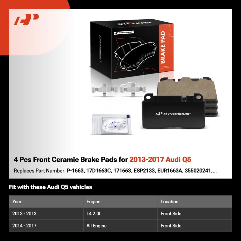 4 Pcs Front Ceramic Brake Pads for 2013-2017 Audi Q5