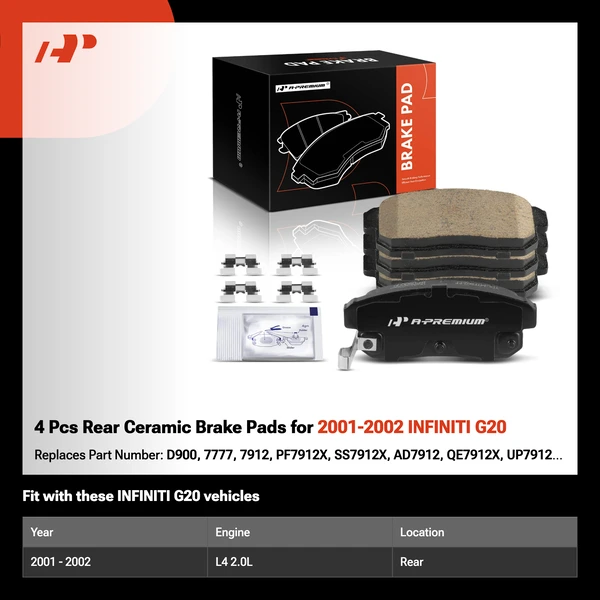4 Pcs Rear Ceramic Brake Pads for 2001-2002 INFINITI G20