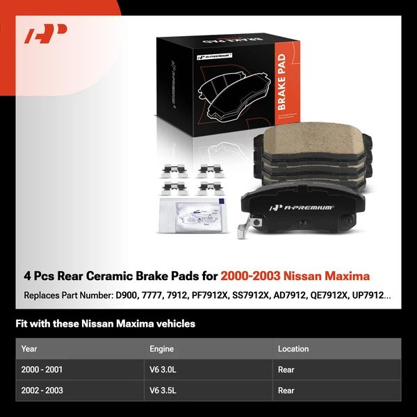 4 Pcs Rear Ceramic Brake Pads for 2000-2003 Nissan Maxima