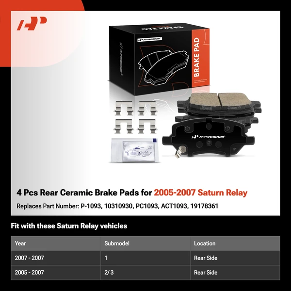 4 Pcs Rear Ceramic Brake Pads for 2005-2007 Saturn Relay