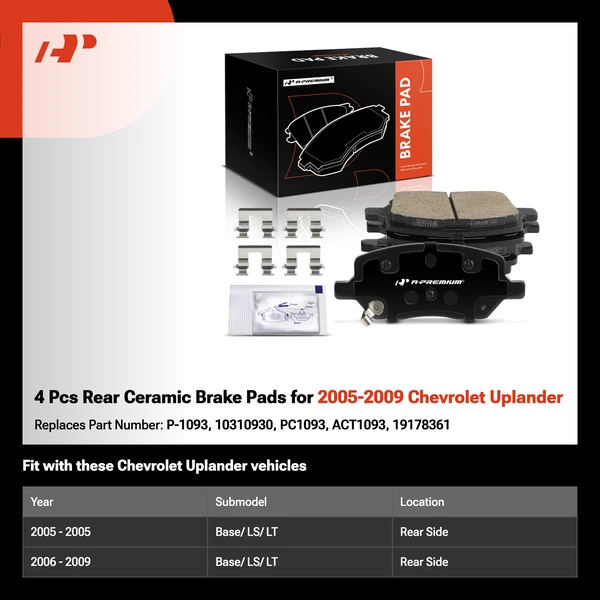 4 Pcs Rear Ceramic Brake Pads for 2005-2009 Chevrolet Uplander