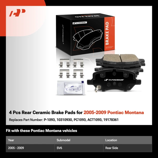 4 Pcs Rear Ceramic Brake Pads for 2005-2009 Pontiac Montana