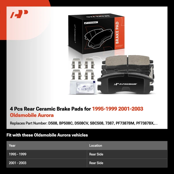 4 Pcs Rear Ceramic Brake Pads for 1995-1999 2001-2003 Oldsmobile Aurora