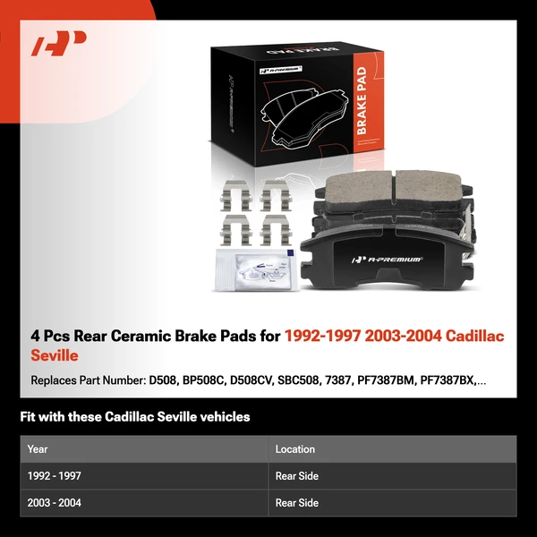 4 Pcs Rear Ceramic Brake Pads for 1992-1997 2003-2004 Cadillac Seville