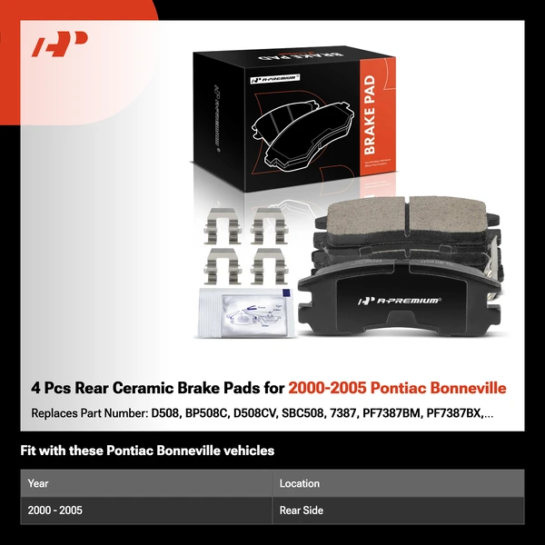 4 Pcs Rear Ceramic Brake Pads for 2000-2005 Pontiac Bonneville