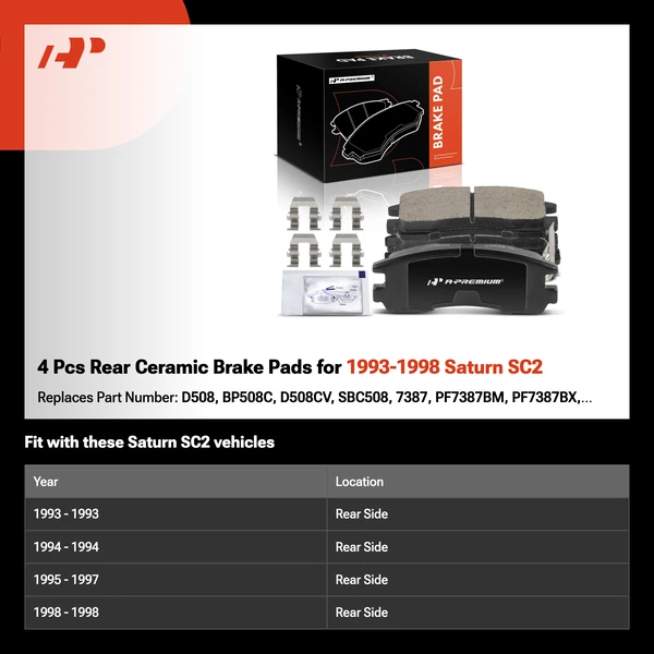 4 Pcs Rear Ceramic Brake Pads for 1993-1998 Saturn SC2
