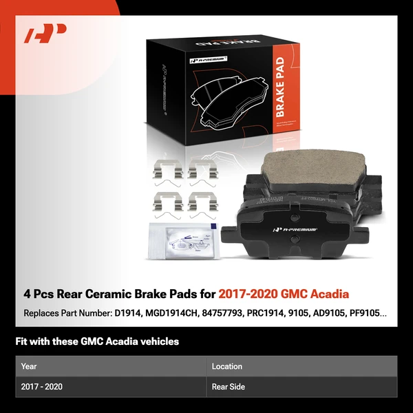 4 Pcs Rear Ceramic Brake Pads for 2017-2020 GMC Acadia