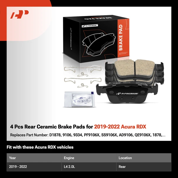 4 Pcs Rear Ceramic Brake Pads for 2019-2022 Acura RDX