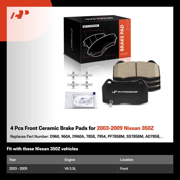 4 Pcs Front Ceramic Brake Pads for 2003-2009 Nissan 350Z