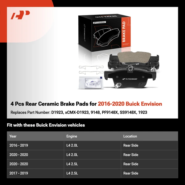 4 Pcs Rear Ceramic Brake Pads for 2016-2020 Buick Envision