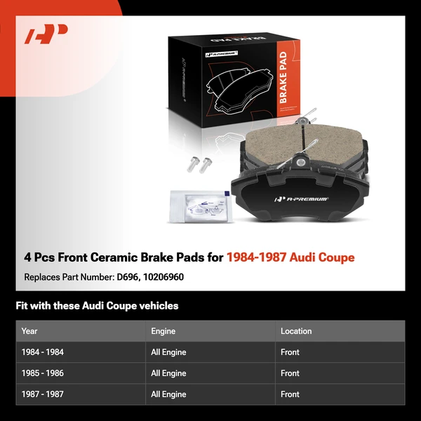4 Pcs Front Ceramic Brake Pads for 1984-1987 Audi Coupe