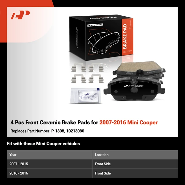 4 Pcs Front Ceramic Brake Pads for 2007-2016 Mini Cooper