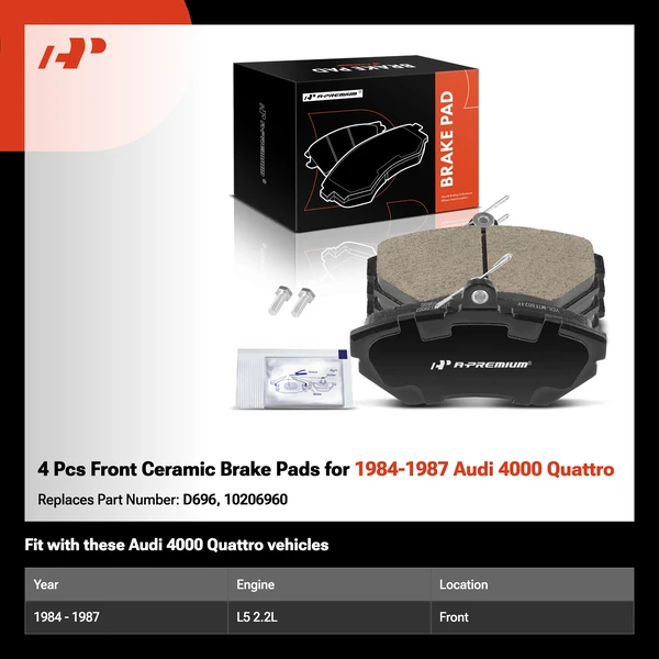 4 Pcs Front Ceramic Brake Pads for 1984-1987 Audi 4000 Quattro