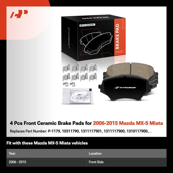 4 Pcs Front Ceramic Brake Pads for 2006-2015 Mazda MX-5 Miata