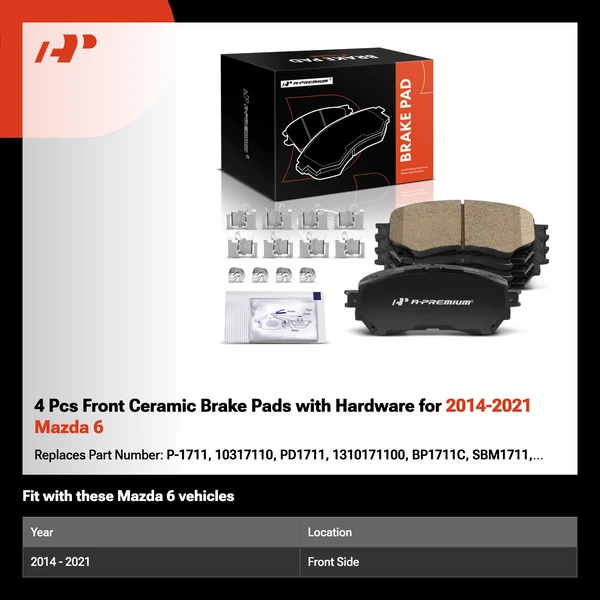 4 Pcs Front Ceramic Brake Pads with Hardware for 2014-2021 Mazda 6
