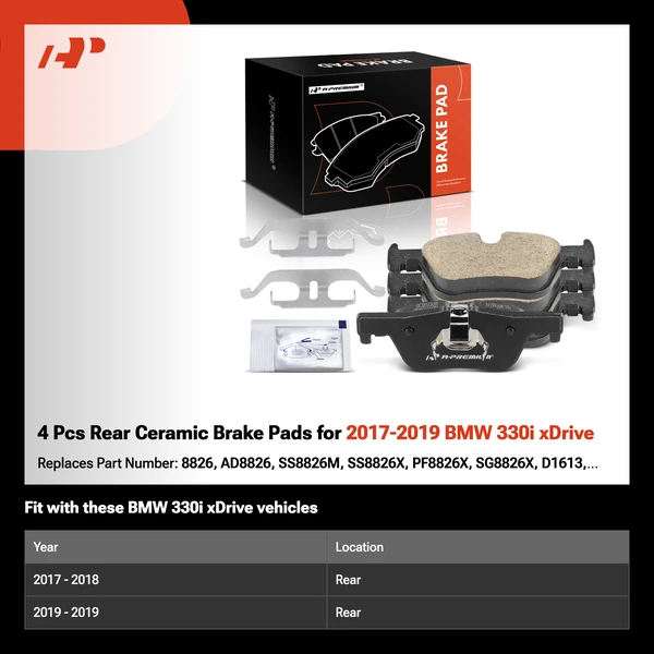 4 Pcs Rear Ceramic Brake Pads for 2017-2019 BMW 330i xDrive