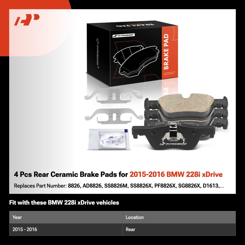4 Pcs Rear Ceramic Brake Pads for 2015-2016 BMW 228i xDrive
