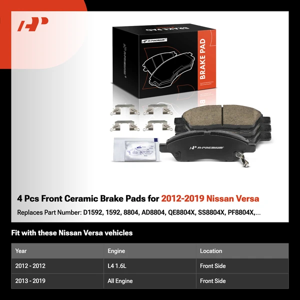 4 Pcs Front Ceramic Brake Pads for 2012-2019 Nissan Versa