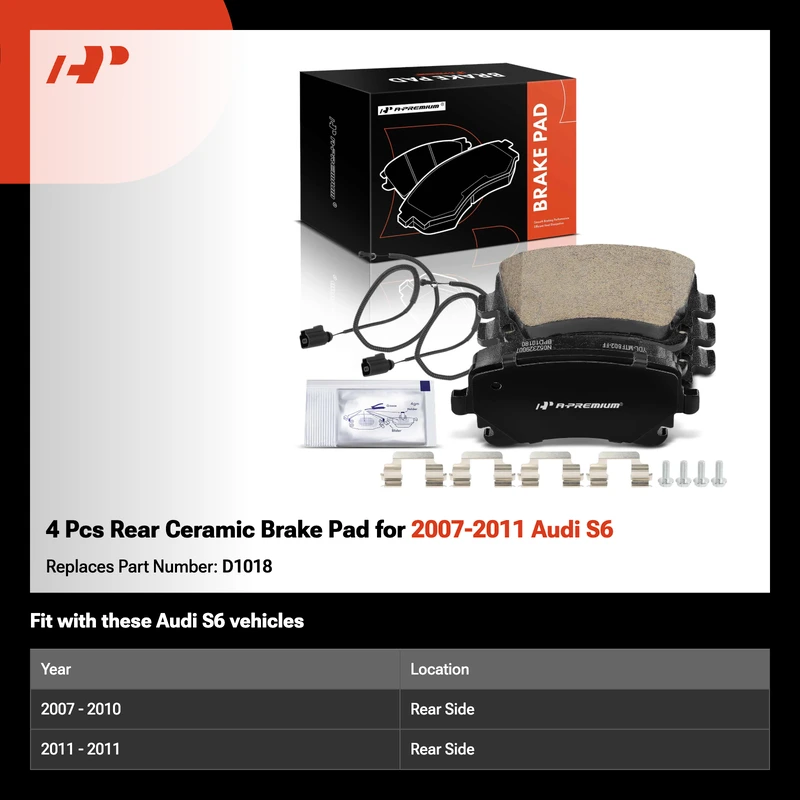 4 Pcs Rear Ceramic Brake Pad for 2007-2011 Audi S6