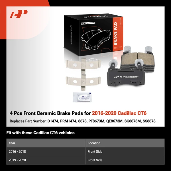 4 Pcs Front Ceramic Brake Pads for 2016-2020 Cadillac CT6