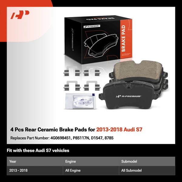 4 Pcs Rear Ceramic Brake Pads for 2013-2018 Audi S7