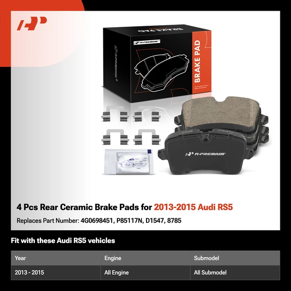 4 Pcs Rear Ceramic Brake Pads for 2013-2015 Audi RS5