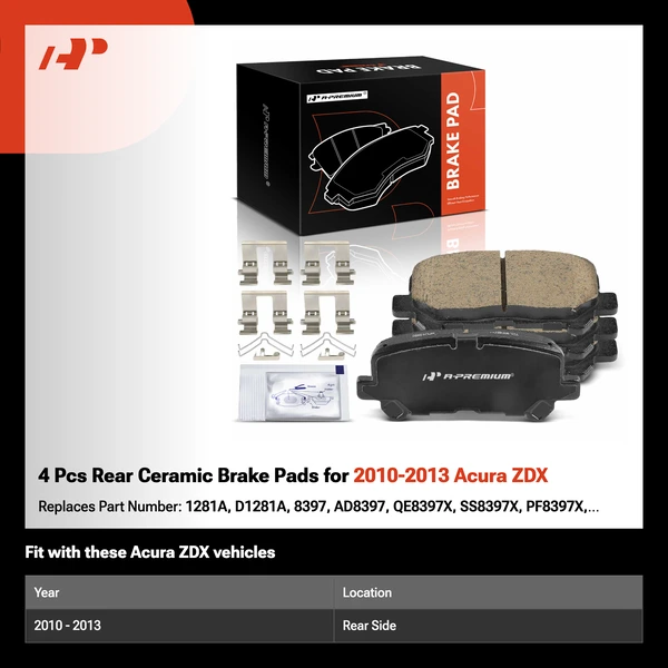 4 Pcs Rear Ceramic Brake Pads for 2010-2013 Acura ZDX