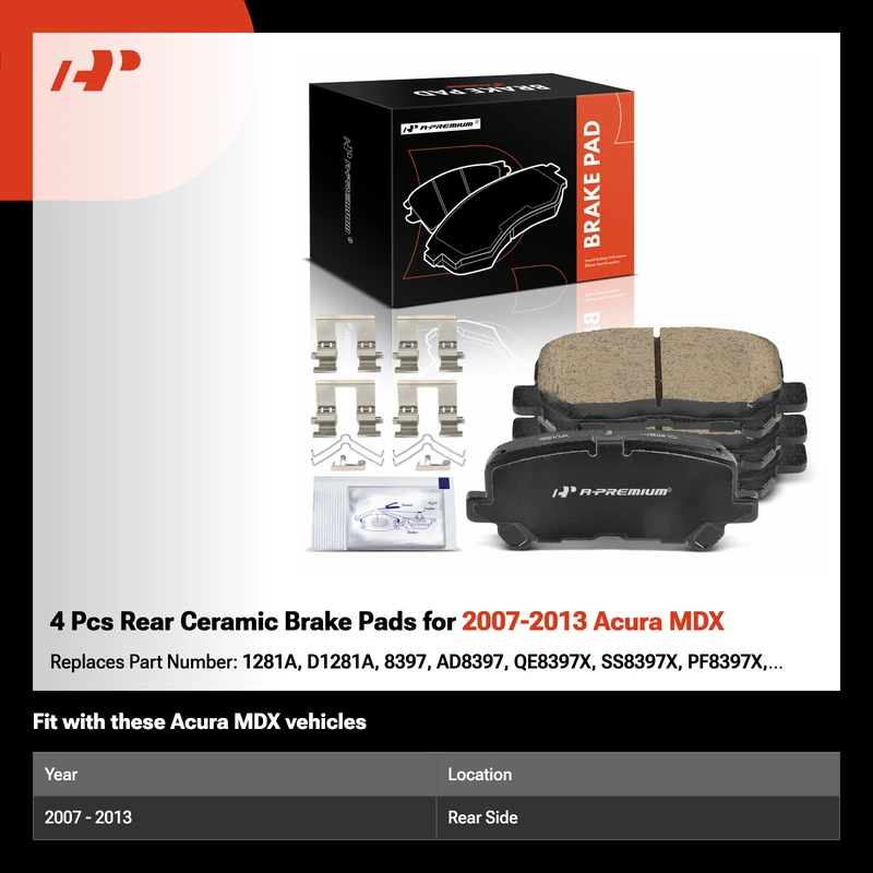 4 Pcs Rear Ceramic Brake Pads for 2007-2013 Acura MDX
