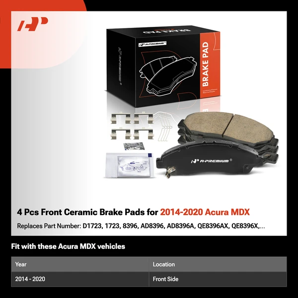 4 Pcs Front Ceramic Brake Pads for 2014-2020 Acura MDX