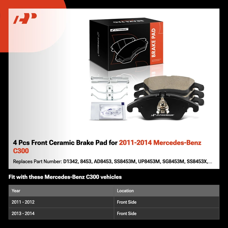 4 Pcs Front Ceramic Brake Pad for 2011-2014 Mercedes-Benz C300