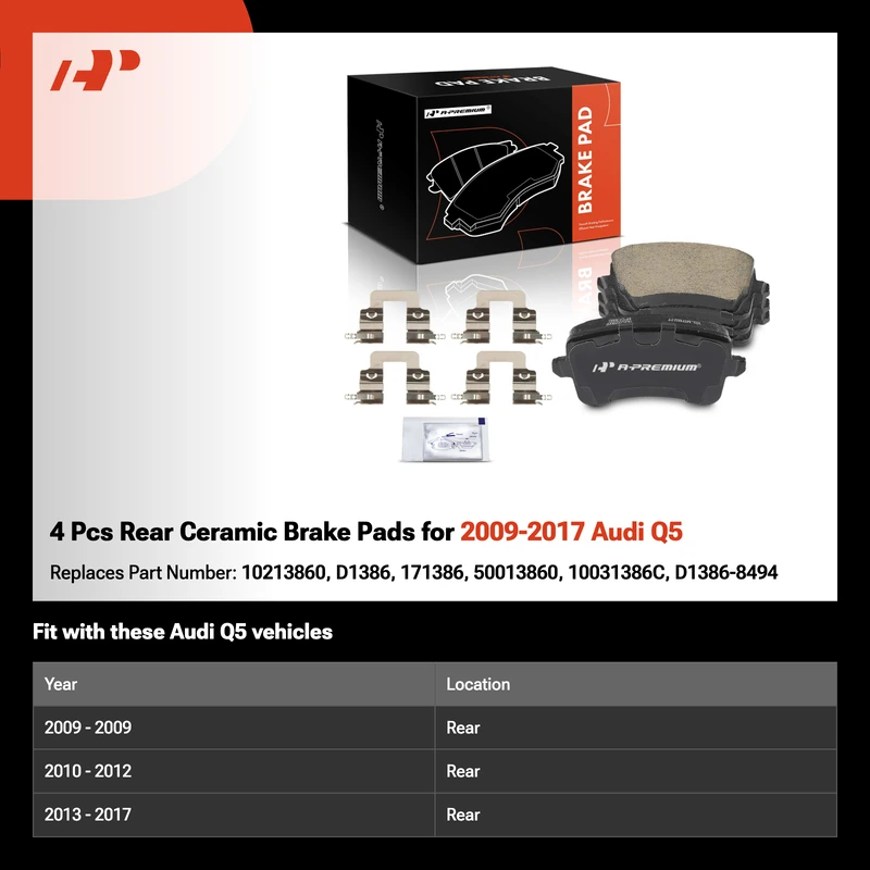 4 Pcs Rear Ceramic Brake Pads for 2009-2017 Audi Q5