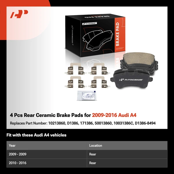 4 Pcs Rear Ceramic Brake Pads for 2009-2016 Audi A4