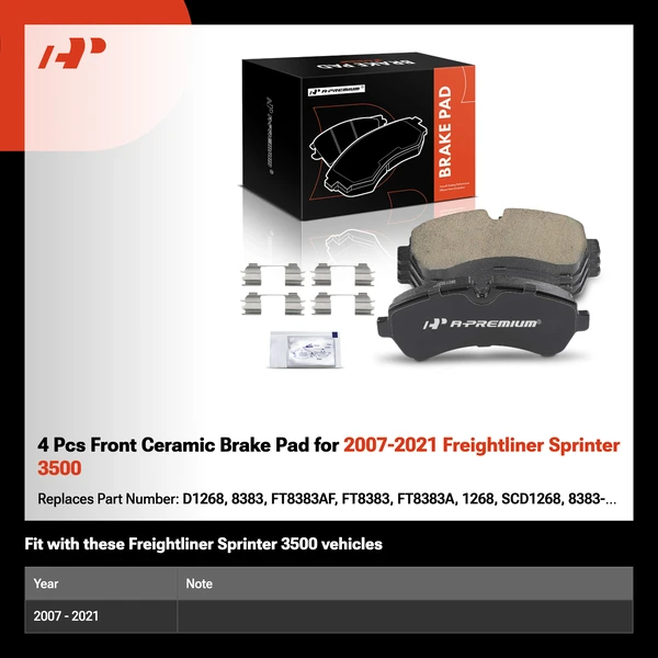 4 Pcs Front Ceramic Brake Pad for 2007-2021 Freightliner Sprinter 3500
