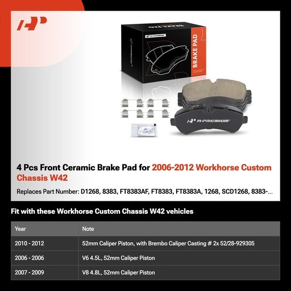 4 Pcs Front Ceramic Brake Pad for 2006-2012 Workhorse Custom Chassis W42