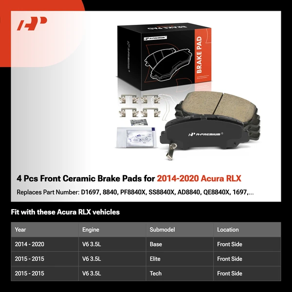 4 Pcs Front Ceramic Brake Pads for 2014-2020 Acura RLX