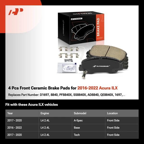 4 Pcs Front Ceramic Brake Pads for 2016-2022 Acura ILX