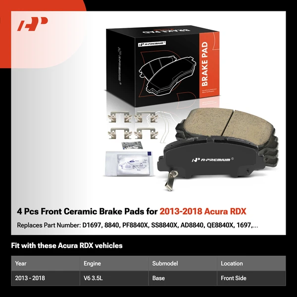4 Pcs Front Ceramic Brake Pads for 2013-2018 Acura RDX