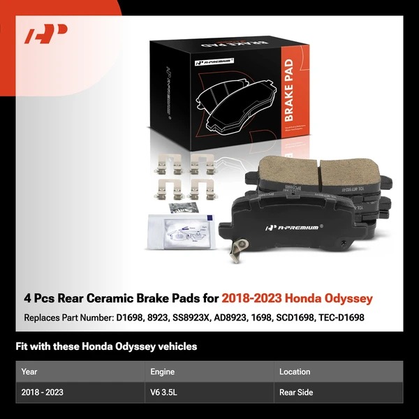 4 Pcs Rear Ceramic Brake Pads for 2018-2023 Honda Odyssey